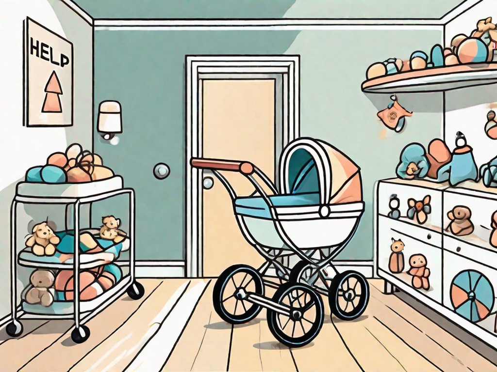 A baby's room filled with toys and a stroller